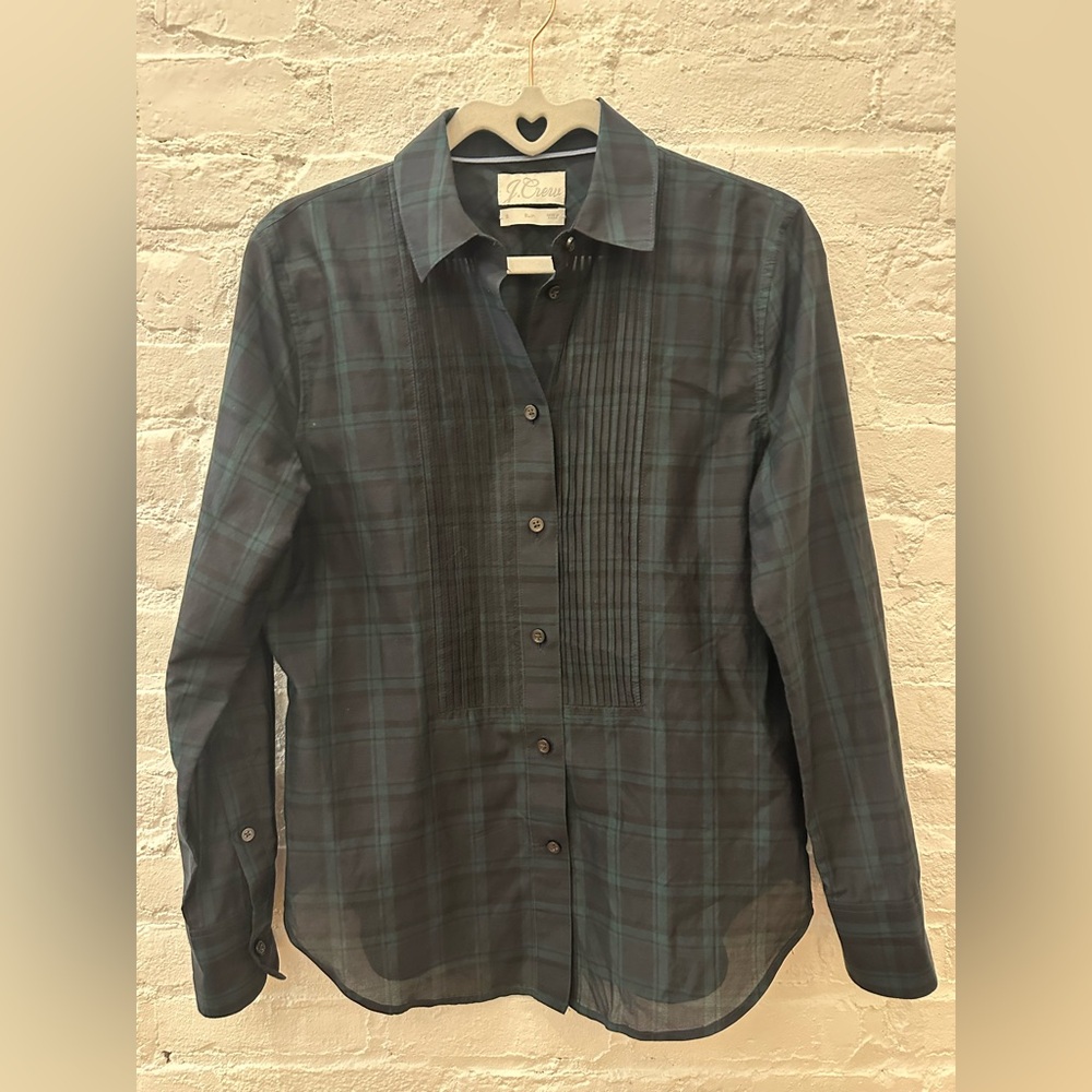 J. Crew Green Plaid Pleated Shirt